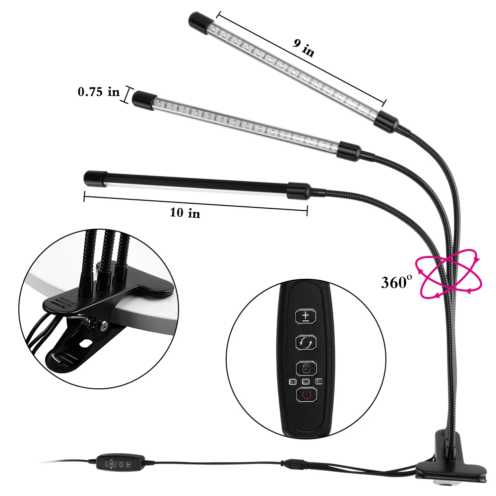 3/6/12H Timer Plant Grow Light 3 Switch Modes Plant Grow Lights Red/Blue Spectrum Dimmable Plant Grow Lamp Grow Light