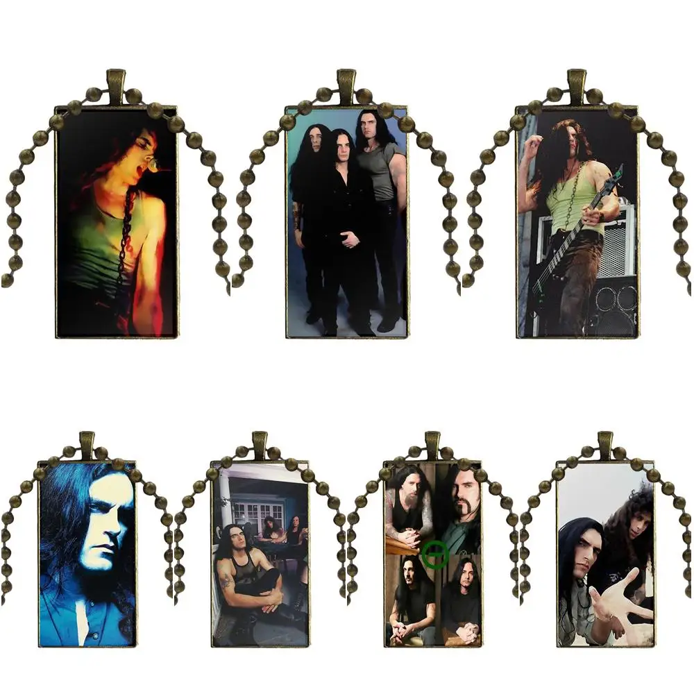 

For Women Girl Gift Jewelry With Bronze Plated Glass Cabochon Choker Long Pendant Rectangle Necklace Type O Negative Metal Band