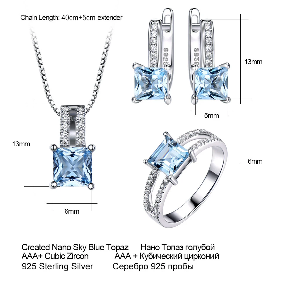 UMCHO элегантный 925 пробы серебряные ожерелья кольца серьги создан Небесно голубой топаз свадебный набор украшений для женщин с цепочкой