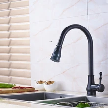 Поворотный Масло Втирают Бронзовый Латунь Ванной Смеситель Для Кухни Pull Out Смесителем