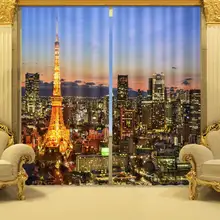 Photo Print стереоскопического 3d Шторы s Эйфелева башня в Париже, Франция ночью печати 3d окна Шторы