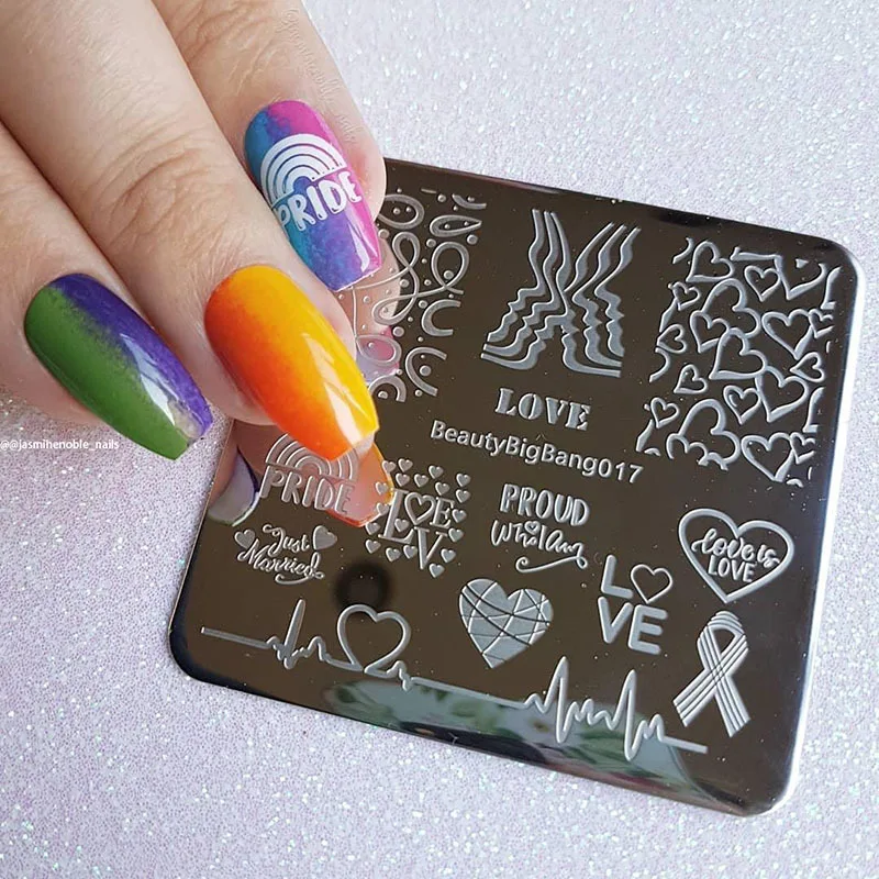 BeautyBigBang 1 шт. 6*6 см ЛГБТ пластины для штамповки ногтей гомосексуальные любовь радужные квадратные пластины для дизайна ногтей BBB017