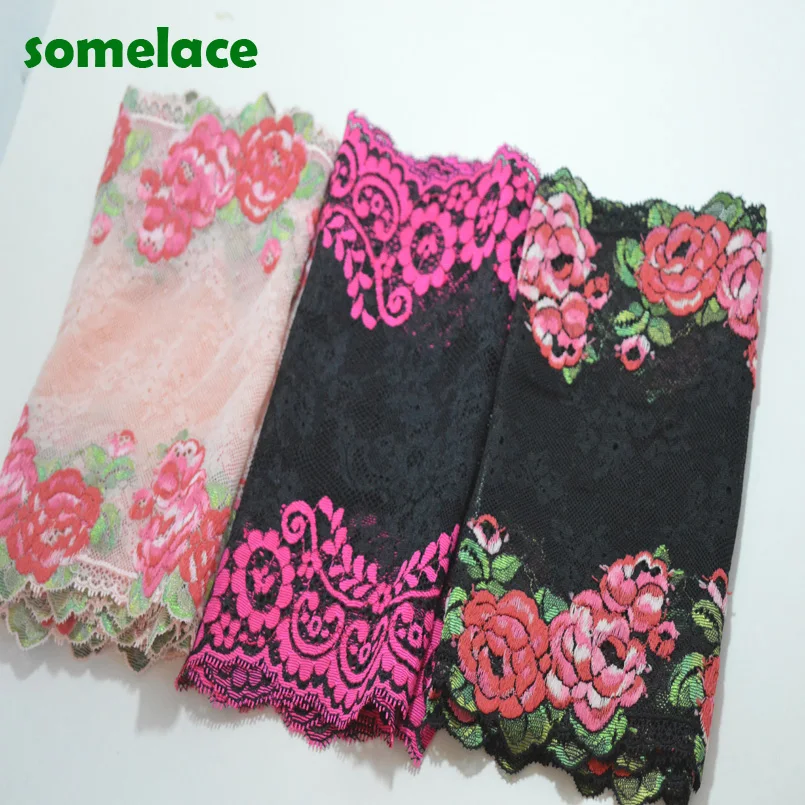 

(2yds/lot)black~pink gauze color floral calico Hair Decoration Elastic Stretch Lace Trim wedding dress skirt lace trim