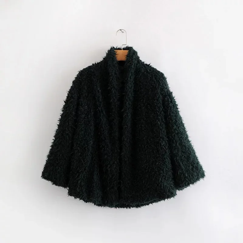 

2019 Spring New Arrival European & American Style Loose Solid Color Woolen Dark Green Winter Coat Women Free Shipping