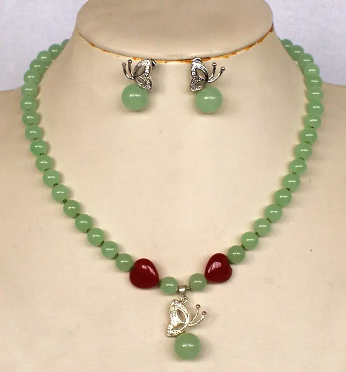 

Green Jade 18k Gold Plated Pendant Necklace Earring Set Fashion Women Jewerly >^^>18K gold plated watch Quartz stone CZ crystal