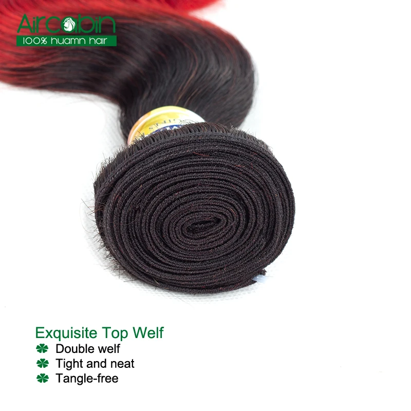 Ombre Peruvian Body Wave 3 Bundles with Closure Pre-Colored T1B/Red Dark Roots Non Remy Human Hair Extensions AirCabin Ombre Peruvian Body Wave 3 Bundles with Closure Pre-Colored T1B/Red Dark Roots Non Remy Human Hair Extensions AirCabin