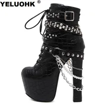 Brand New Rivet Chains Women Ankle Boots Women Extreme High Heels Fashion Motorcycle Boots Women Pumps