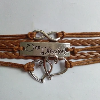 

1 DonzePunk Style Lnfinity Symbol Double Heart One Direction Design New Trend Leather Snap Jewelry Snap Button Leather Bracelet