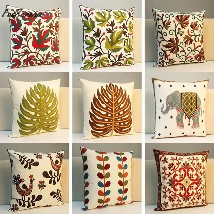 

Palm Embroidered Cushions Cover Green Elephant Geometric Decorative Pillows Cases Leaf Cushion Cover home decor For Sofa 45x45cm