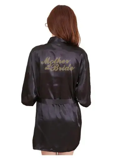 RB91 Модный Шелковый халат для матери с золотыми буквами, сексуальный женский короткий атласный свадебное кимоно, одежда для сна - Цвет: black Mother of the