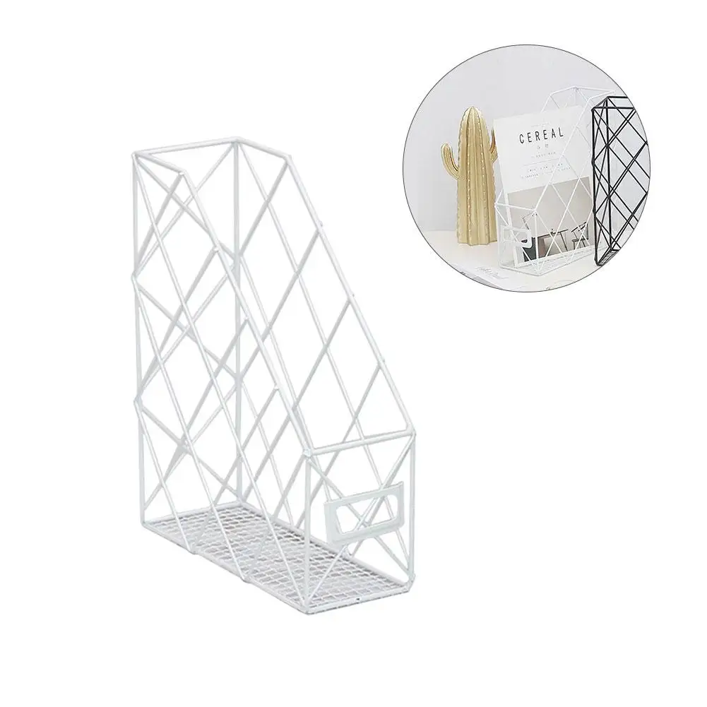 Одиночная сетка железная стойка для хранения бытовой настольной книги журнал отделочная Полка Металлический креативный простой офисный файл управление чехол - Цвет: White