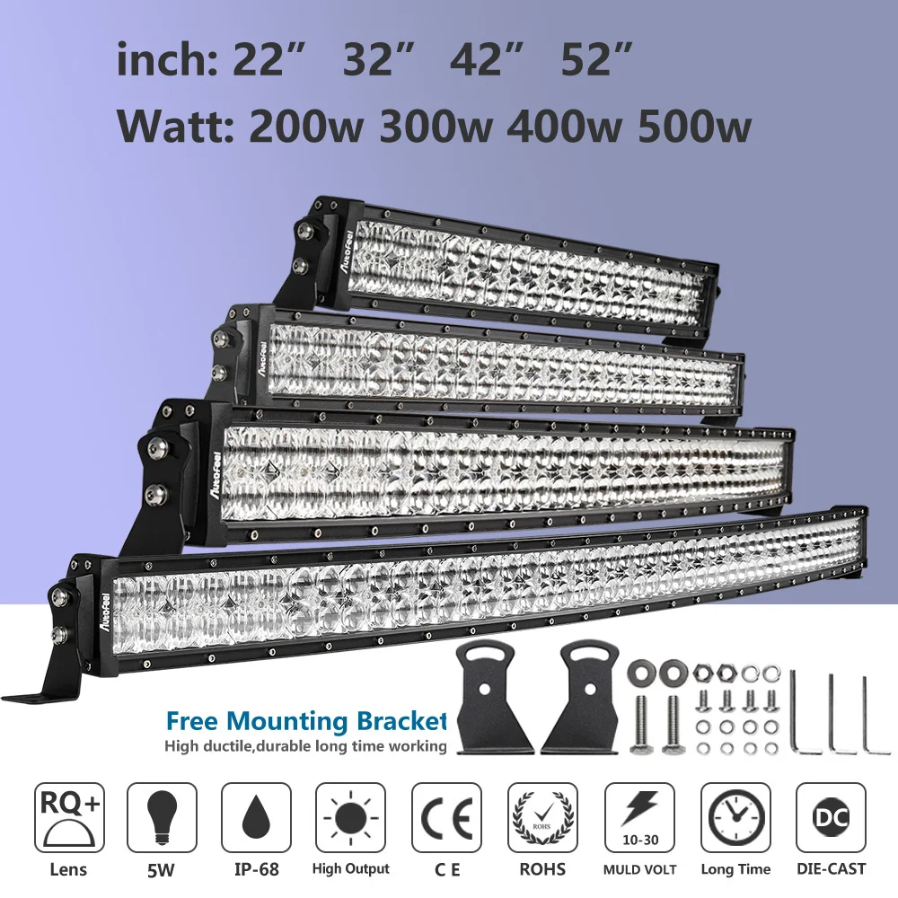Autofeel 22" 32" 42" 52" Led Light Bar Daytime Running 6000K Super Long Spot Flood Combo Cruved Dual Row Work | Автомобили