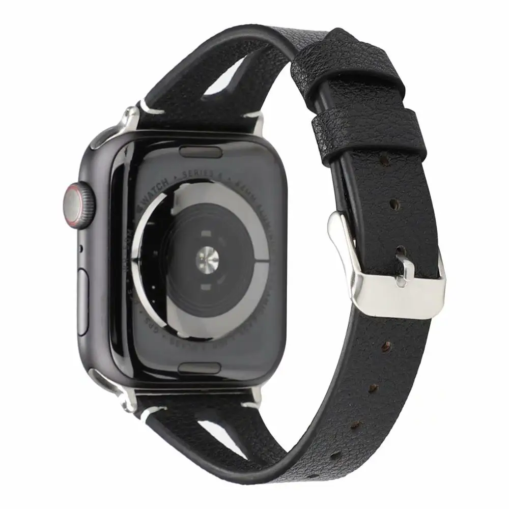 42 мм 44 черные мужские наручные часы из натуральной кожи браслет для Apple Watch Series 4 3 2