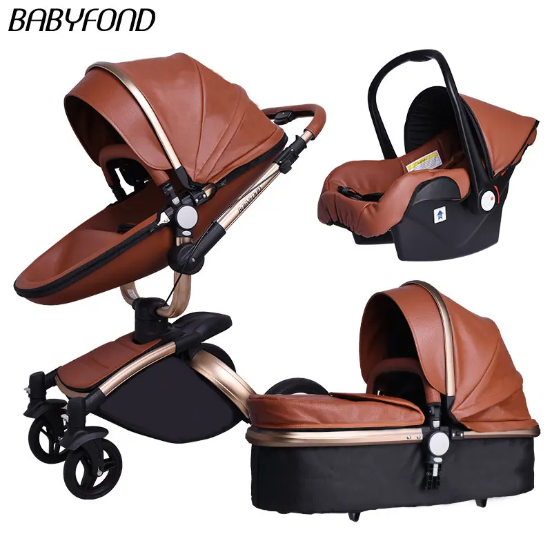 Babyfond/Роскошная детская коляска 3 в 1; модная коляска; Европейская коляска; складная детская коляска без налога; ; подарки - Цвет: G-brown 3 in 1