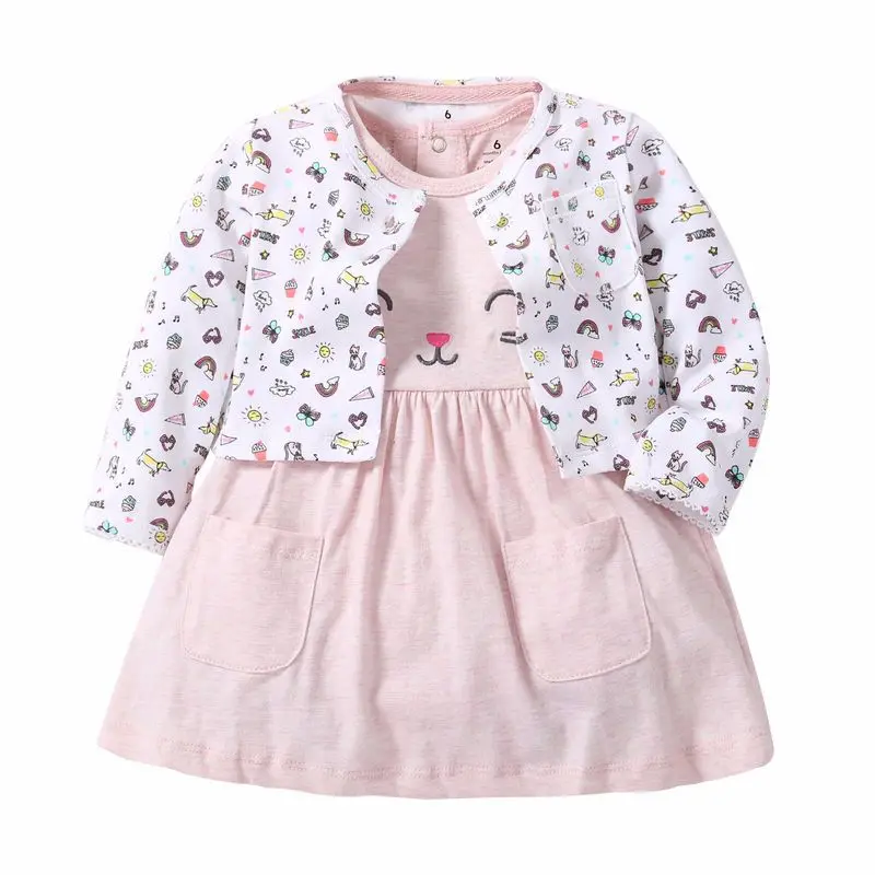 

2018 Autumn Baby Girl clothing Infant toddle Dresses Baby Girls Long-Sleeved Coat+Short SLeeve Dress 2pcs Baby Girls Clothes set