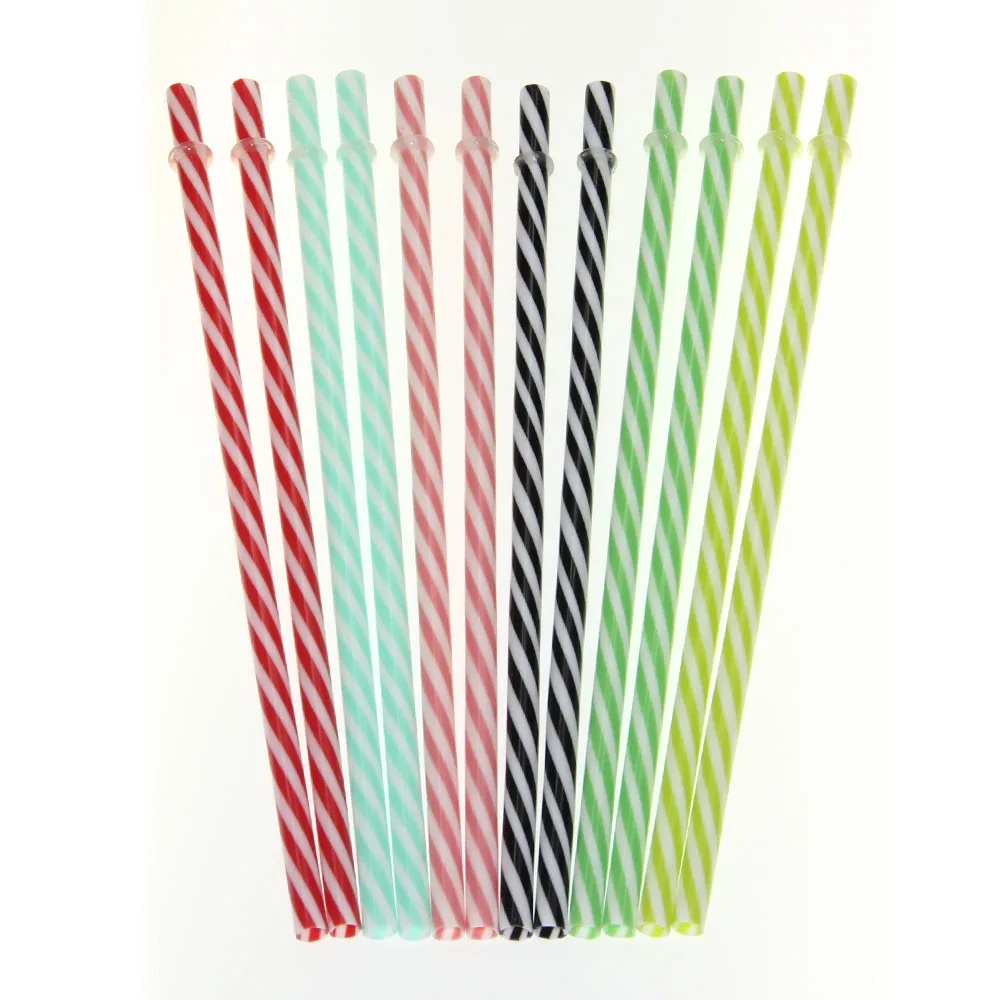 15pc/bag 23cm Reusable Hard Plastic Stripe Drinking Straw Bar Straw