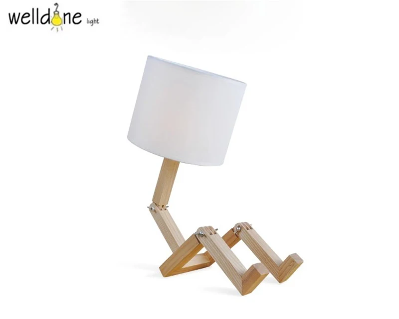 Nordic Wood Robot Folding Creative Desk Lamp Kids Study Bedroom