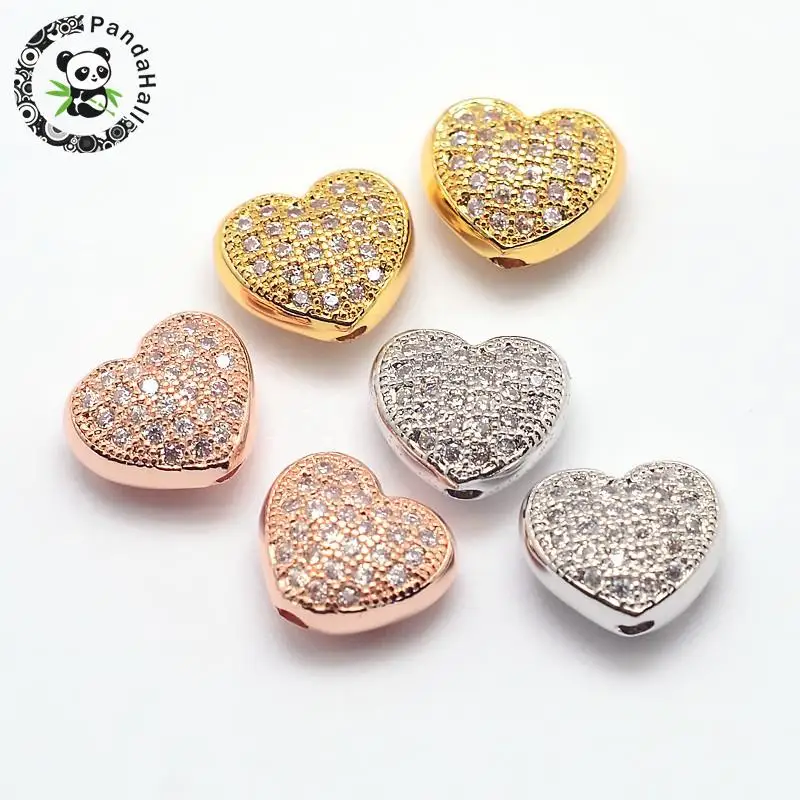 

20pcs Brass Micro Pave Cubic Zirconia Hollow Beads Metal Heart Beads for Jewelry Making Golden Color, 8x9x5mm, Hole:1mm