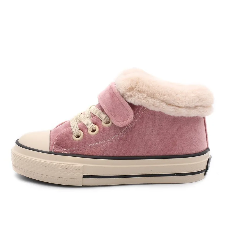 Детская Хлопковая обувь; зимние ботинки; бархатная теплая Модная спортивная обувь для мальчиков; повседневная обувь для девочек; Новинка года; сезон зима - Цвет: pink