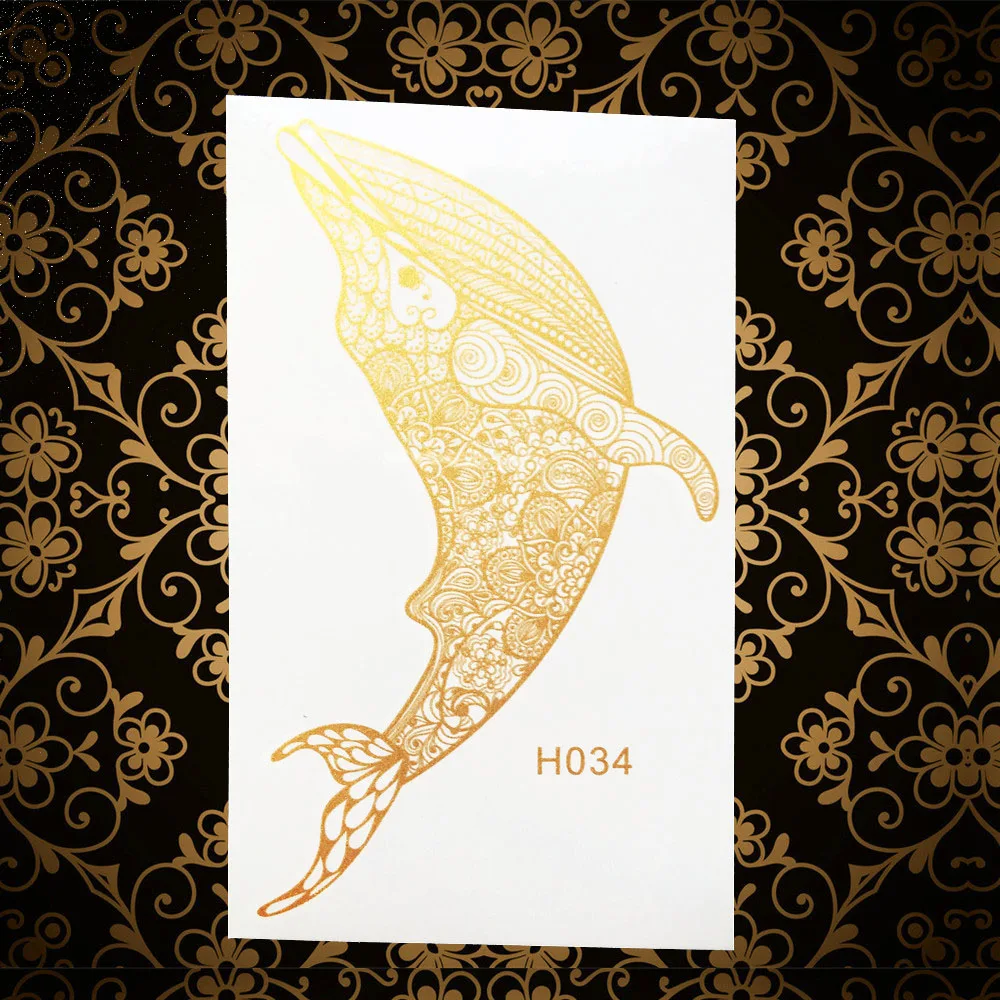 

Gold Metallic Waterproof Temporary Tattoo Whale Dolphins Designs Fake Golden Tattoo Stickers AGH034 Women Body Art ARm Tatoos