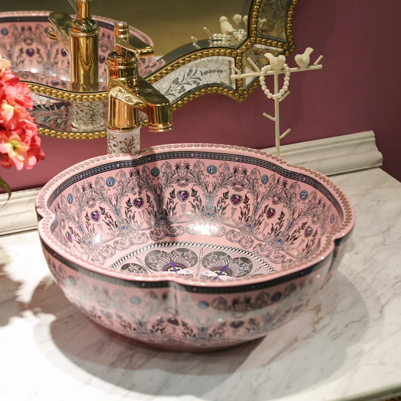 

Chinese Wash Basin Sink Bathroom Sink Bowl Countertop Ceramic Washbasin Bathroom Sink Vintage Bathroom Sinks