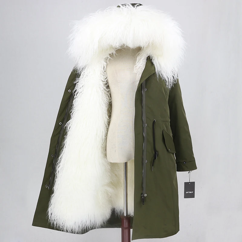 OFTBUY X-long Водонепроницаемая парка, натуральная монгольская овечья шерсть, натуральное меховое пальто, зимняя куртка для женщин, теплая Съемная уличная одежда, верхняя одежда