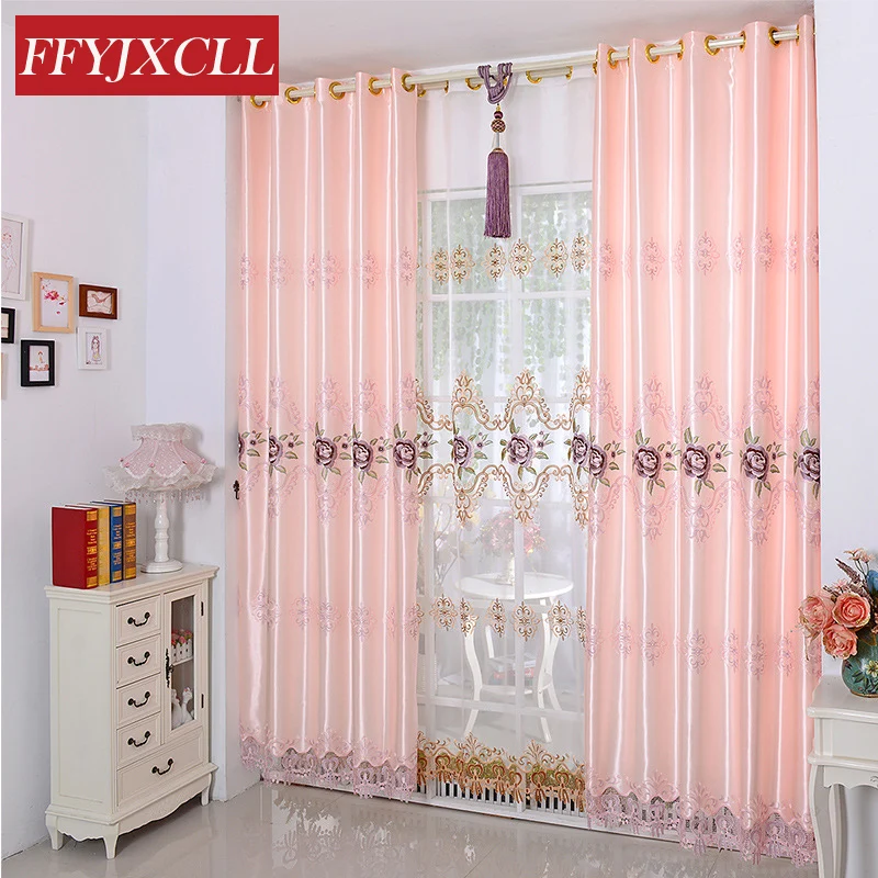 

Emulation Silk Cloth Floral Curtains for Windows Drapes European Elegant Noble Embroidered Tulle for Living Room Bedroom