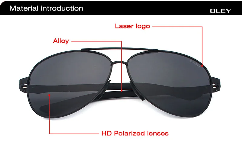 OLEY Unisex polarized Sunglasses Men luxury brand Women Retro pilot Sun Glasses Classic black lens polaroid UV400 Y109