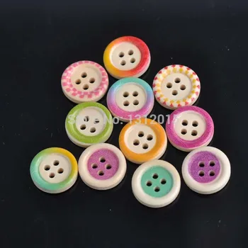 

Free shipping 50pcs 15mm Cute multicolor mixed 4 Holes cartoons Wood Buttons For Sewing Scrapbooking Crafts decorative NK010X