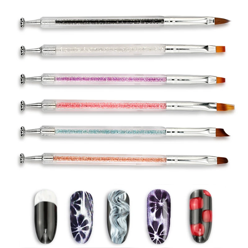 

Nail Art Brushes Rhinestone Handle Varnish Painting Drawing Lines Brush With Flower Designs Magnet Stick For Manicure Tools