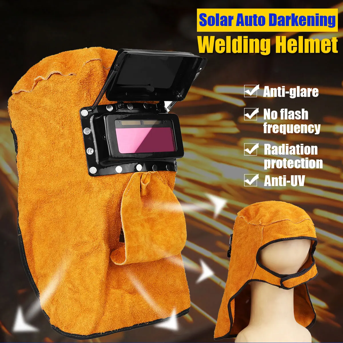 

FORGELO Leather Hood Welding Helmet Automatic Light Welding Mask With Air Hole Radiation Splash Protection Solar Welding Helmet