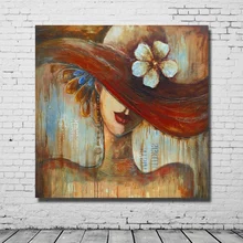 Beautiful lady wear a hat classical beauty woman sexy dressing comfor room design living room art painting