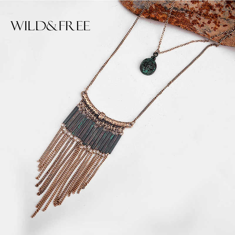 Women Vintage Alloy Tassel Pendant Necklace Antique Gold Long Chain Patina metal Tube Pendant Ethnic Collar Necklace Jewelry Women Vintage Alloy Tassel Pendant Necklace Antique Gold Long Chain Patina metal Tube Pendant Ethnic Collar Necklace Jewelry