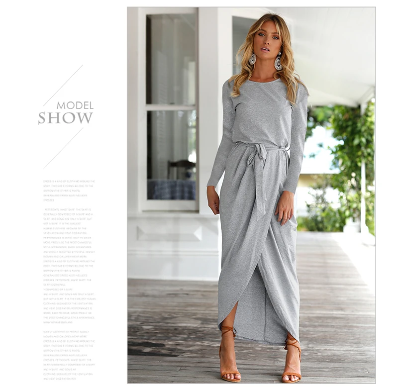 Autumn Bodycon Dress Women Sexy Split Bandage Long Sleeve Plus Size Casual Vestidos Mujer 2018 Maxi Asymmetrical O-neck Dresses  (39)