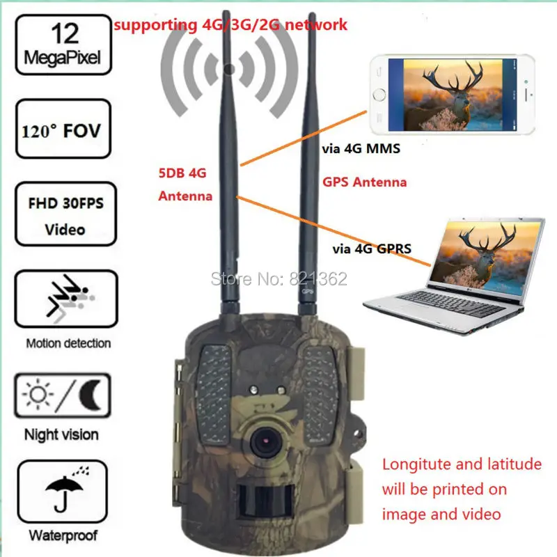 

4G LTE Hunting Game Cameras GPS Cameras Outdoor 52pcs LEDs Wildlife Cameras GPS 20M Rang Forest Cameras 4G Network Free Ship