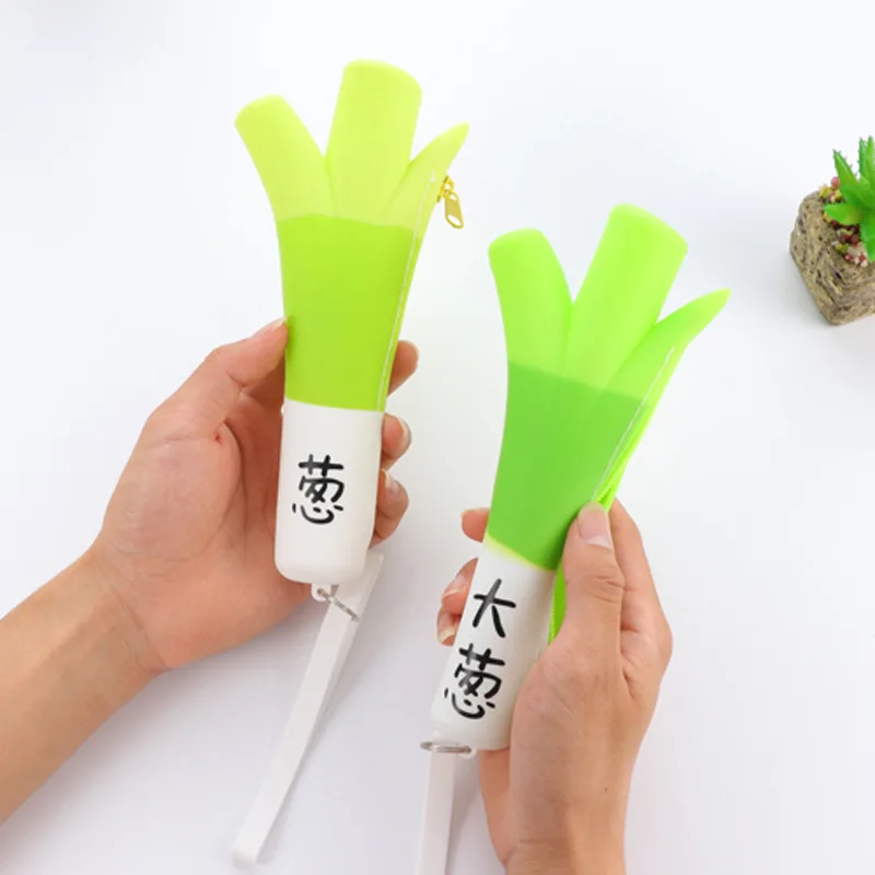 

Creative Green Onion Banana Pencil Bag Silicone Pencil Case Student Stationery Storage Coin Purse