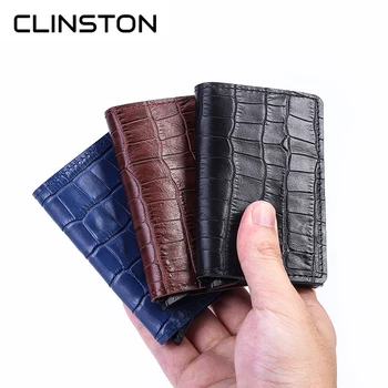 

New RFID retro crocodile leather credit card holder men's aluminum business ID multi-function leather buckle ultra-thin wallet