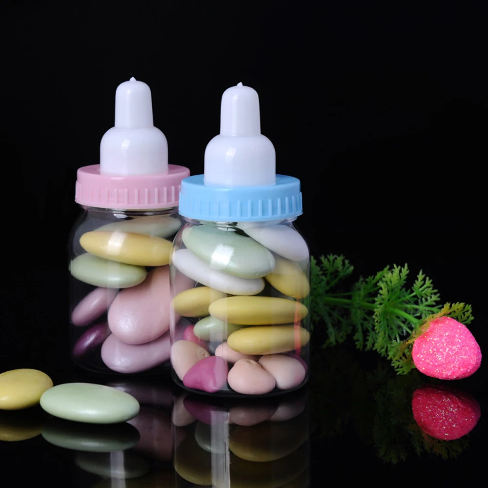 

12pcs/Lot Baby Shower Gift Milk Bottle Candy Box Storage Bottle Boy Girl Baptism Christening Brithday Party Favors Candy Box P20