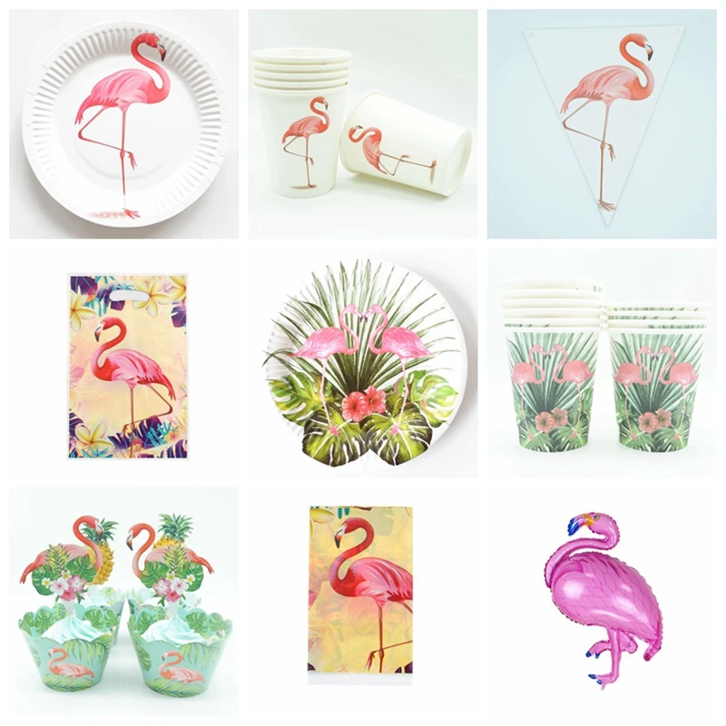

Flamingo Disposable Tableware Sets Paper Cups Plates Napkins Straws Party Tableware for Wedding Decor Birthday Party Supplies