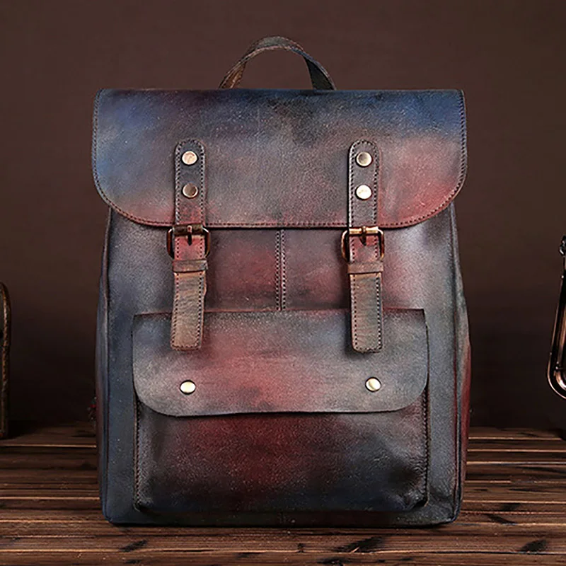  Crazy Horse Cowhide Men Backpack Genuine Leather Vintage Daypack Travel Casual School Book Bags Bra - 32754624478