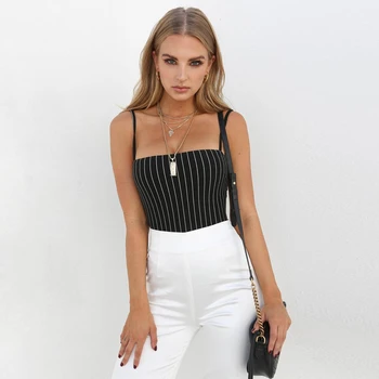 

Sexy Bodycon Spaghetti Strap Striped Bodysuit for Women Kawaii Ladies Fitness Sleeveless Stripe Bodysuits Plus Size
