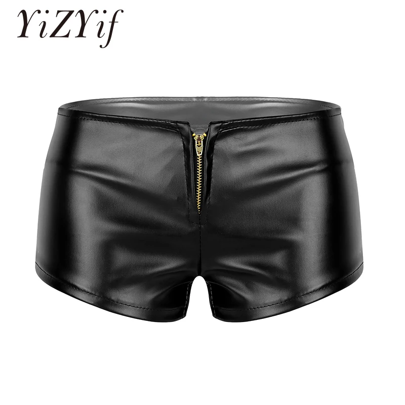 

YiZYiF Women hot shorts Wet Look Faux Leather Front Zipper Low Waisted Booty Shorts Mini Hot Shorts for Dancewear Clubwear short