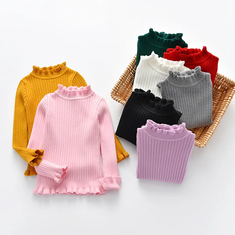 Одежда для маленьких девочек; осенний Детский свитер для девочек; свитер с высоким воротником; Однотонный свитер; детская одежда для девочек; вязаный свитер