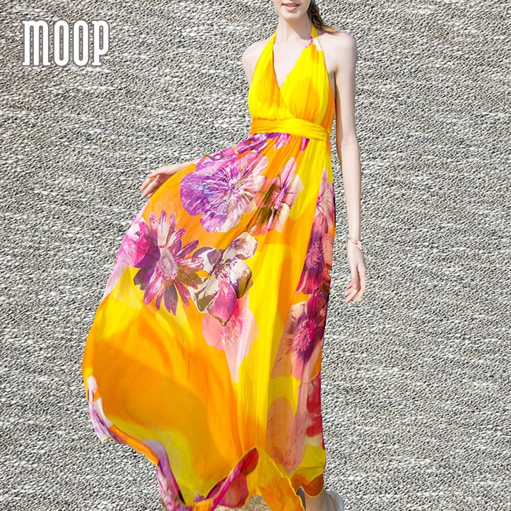 Buy Women summer bohemian blue yellow floral silk