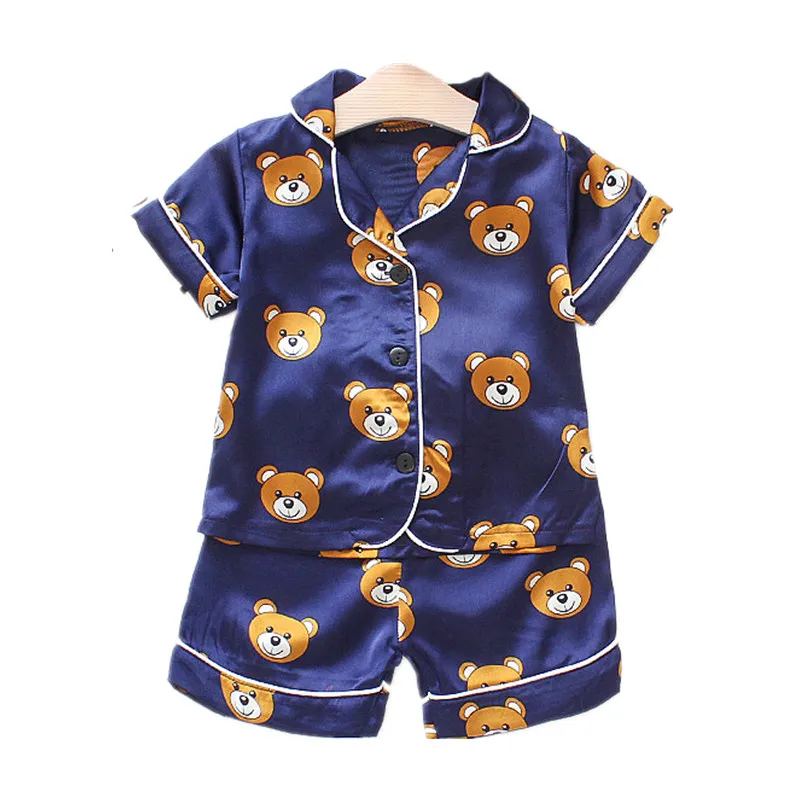 

Summer children's pajamas satin cartoon bear home service short-sleeved suit two-piece cold soft ice silk fabric
