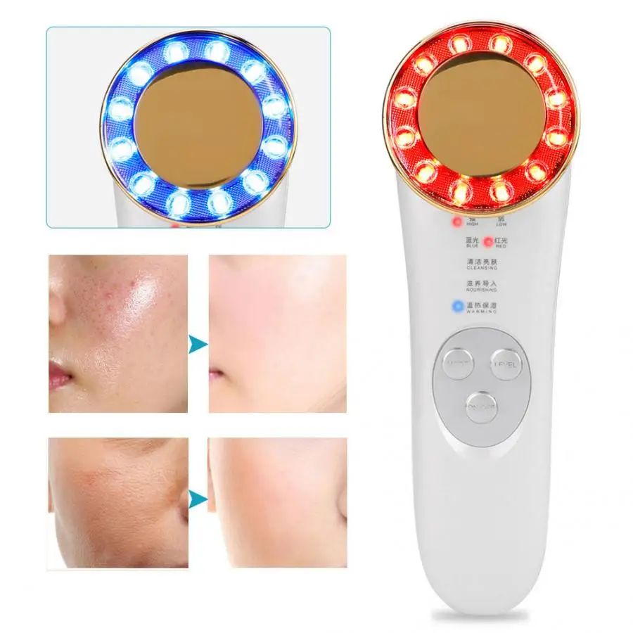 

Multi-functional Beauty Machine Red Blue Light Ions Photon Face Skin Cleansing Tool Face Lifting Warm Hot Therapy Massager