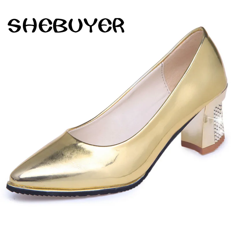 2017 new arrive fashion women med heel red bottom shoes women&#39;s gold silver color shoe female ...