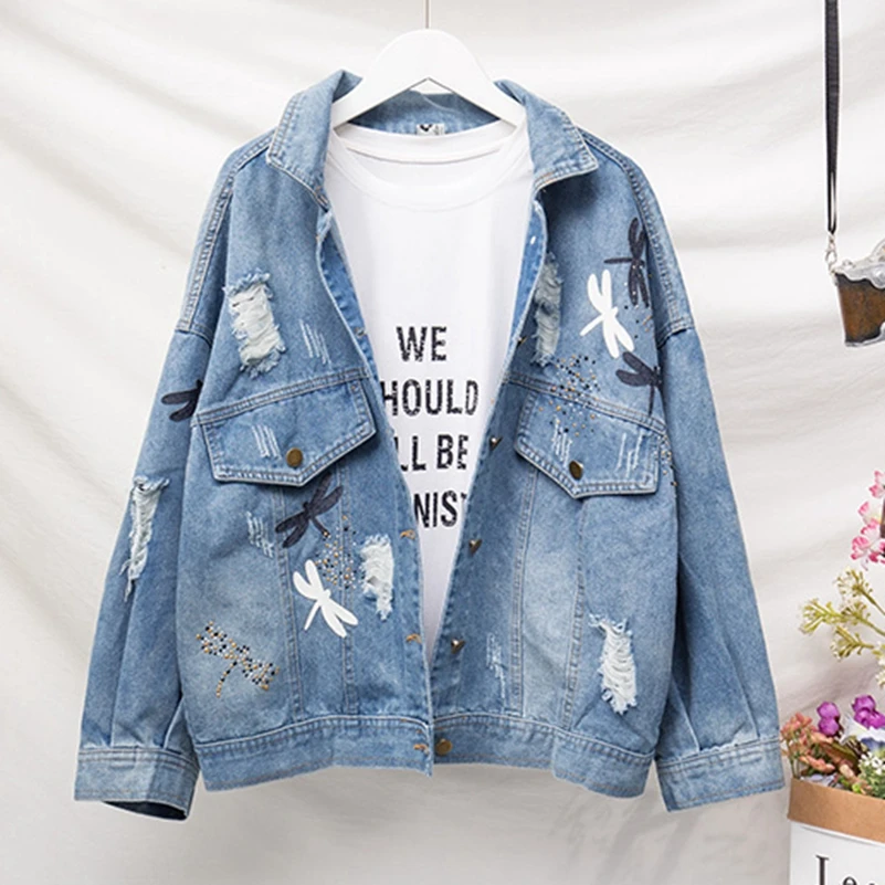 

SexeMara fashion The New Loose Slim Patch Hole Denim jacket Free shipping