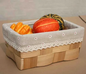 Rustic rattan storage basket wooden box cosmetics storage basket desktop storage box Medium