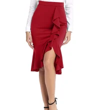 Для женщин носят на работу Эластичный юбки Высокая Талия рюшами Bodycon по колено рыбий хвост юбки женское платье